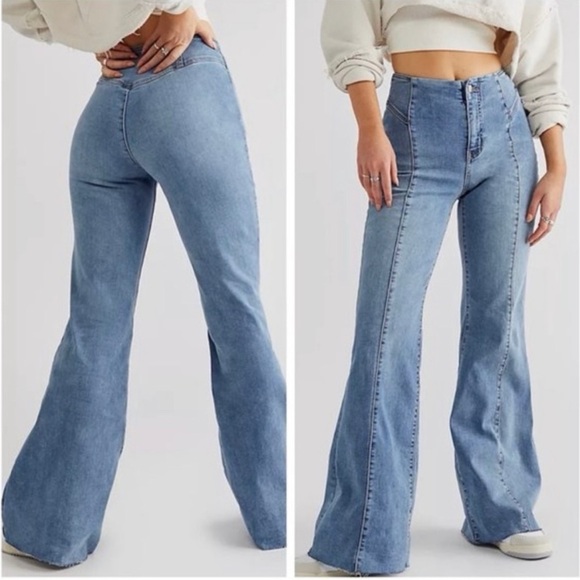 NWT Free People We The Free CRVY Wild Honey Flare wide leg size 35 S hippie boho